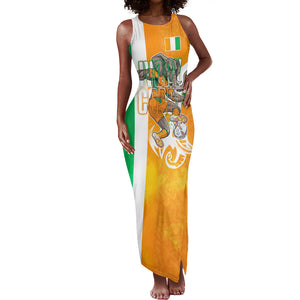 Personalized Ivory Coast Football Tank Maxi Dress Elephant Mascot Flag - Comic Style Graphic