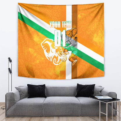 Personalized Ivory Coast Football Tapestry Elephant Mascot Flag - Comic Style Graphic