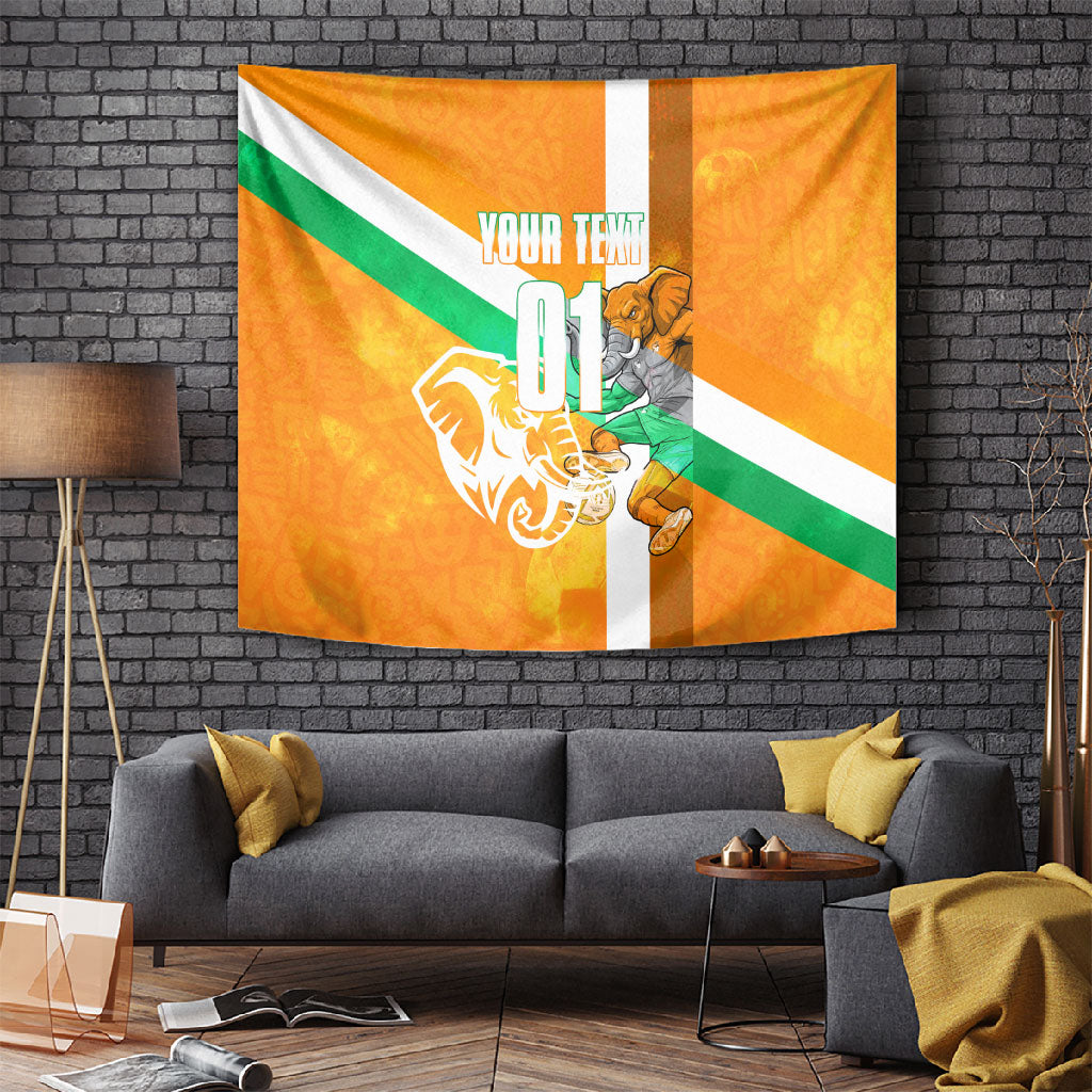 Personalized Ivory Coast Football Tapestry Elephant Mascot Flag - Comic Style Graphic