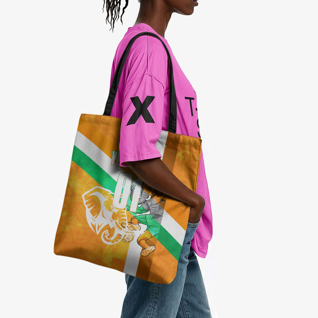Personalized Ivory Coast Football Tote Bag Elephant Mascot Flag - Comic Style Graphic