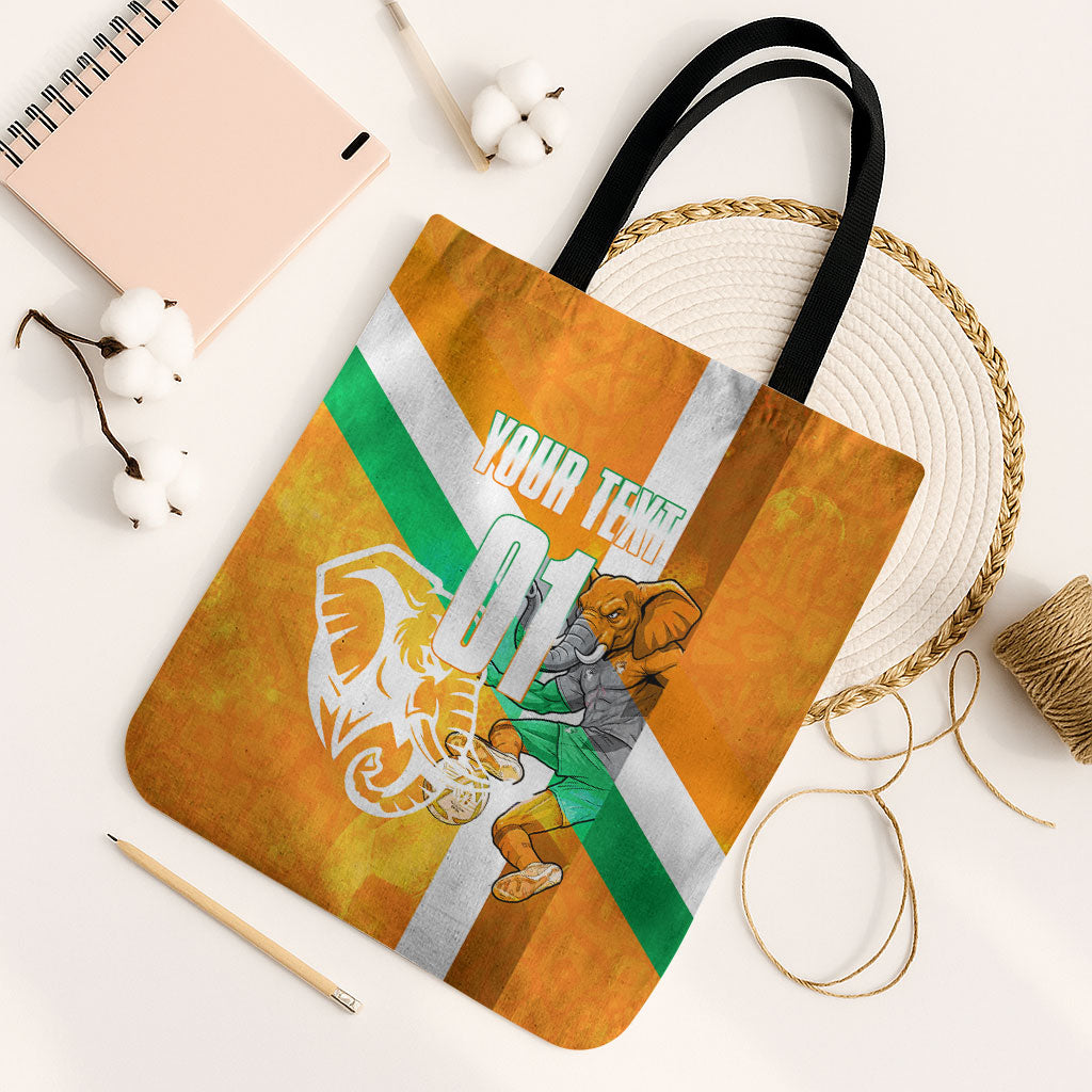 Personalized Ivory Coast Football Tote Bag Elephant Mascot Flag - Comic Style Graphic