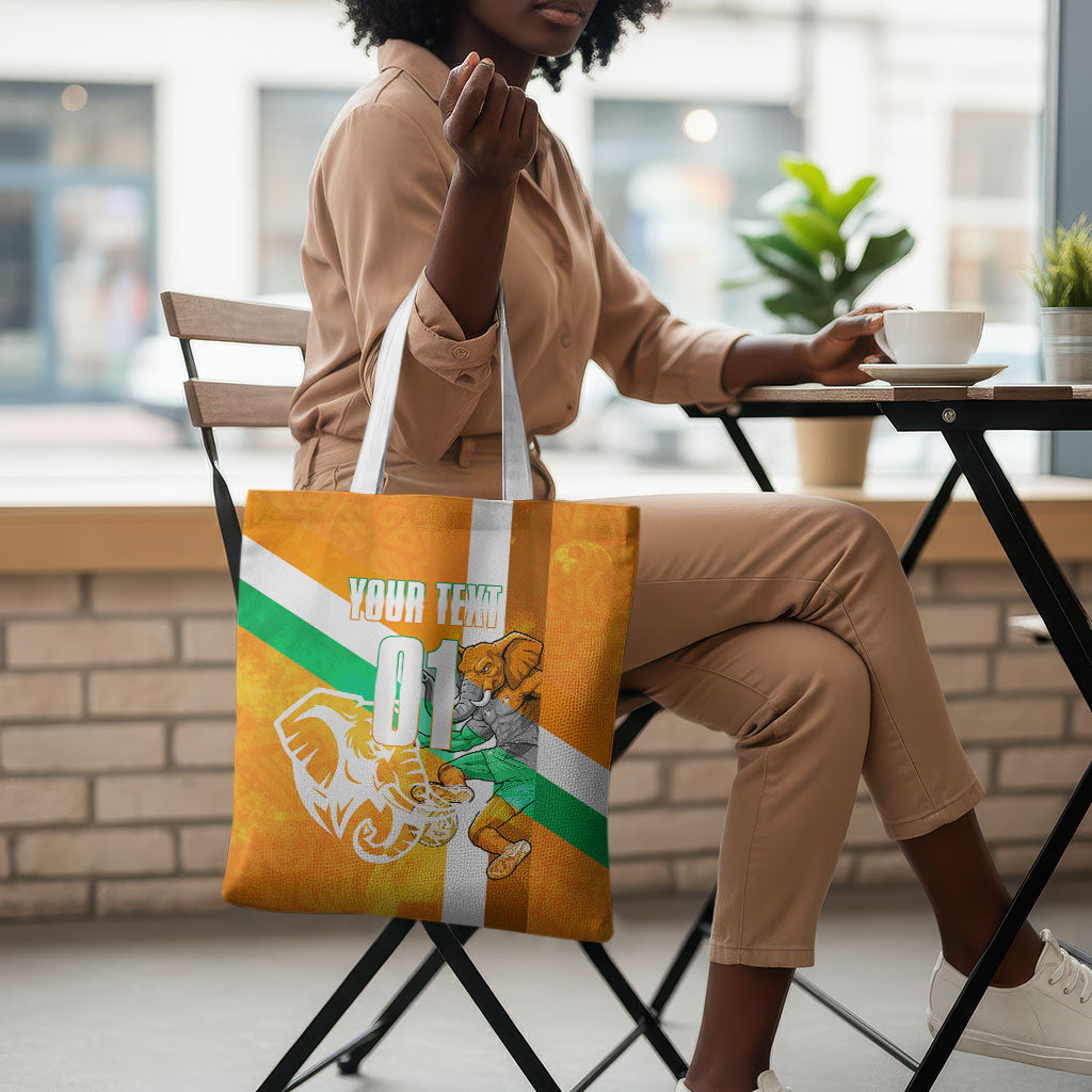 Personalized Ivory Coast Football Tote Bag Elephant Mascot Flag - Comic Style Graphic