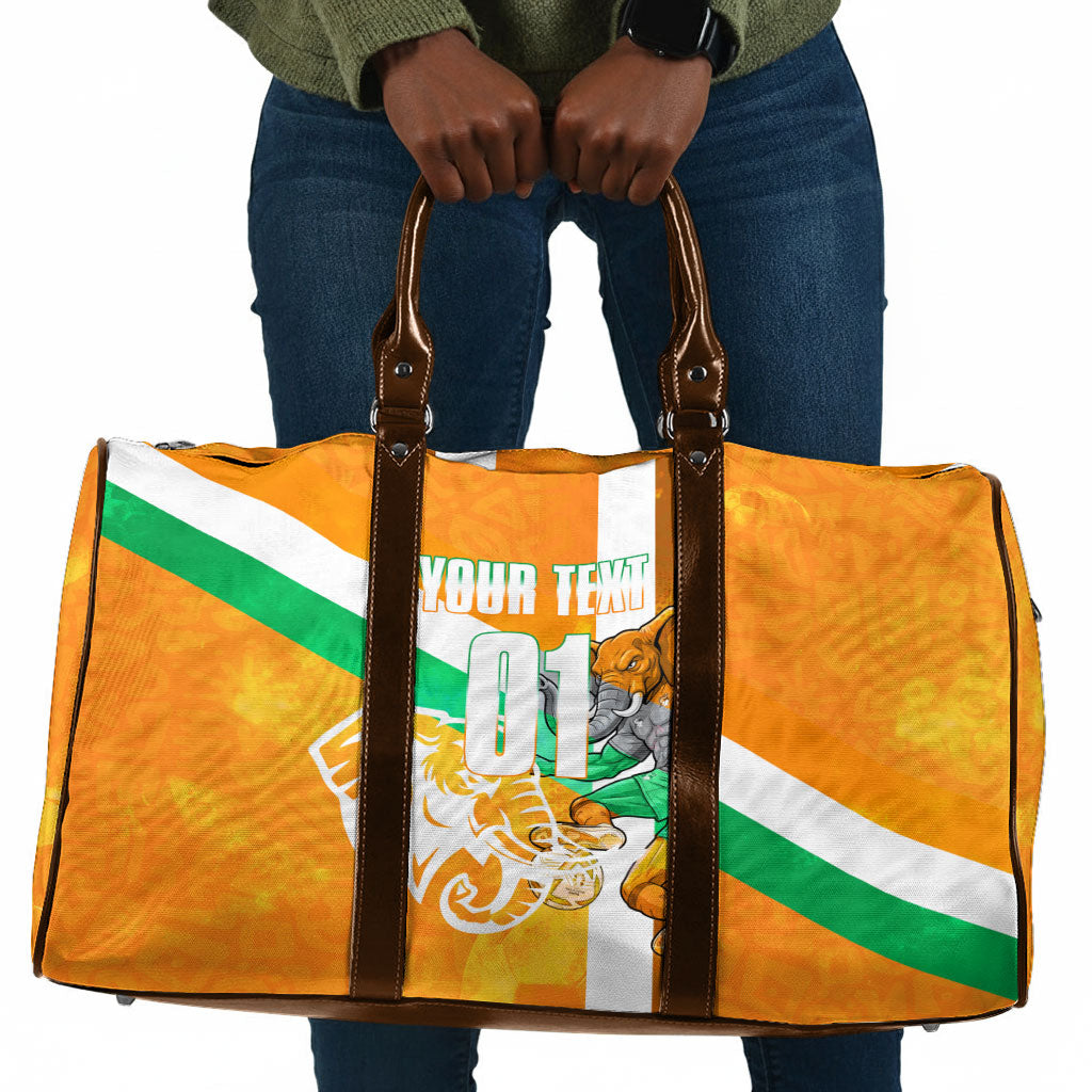 Personalized Ivory Coast Football Travel Bag Elephant Mascot Flag - Comic Style Graphic