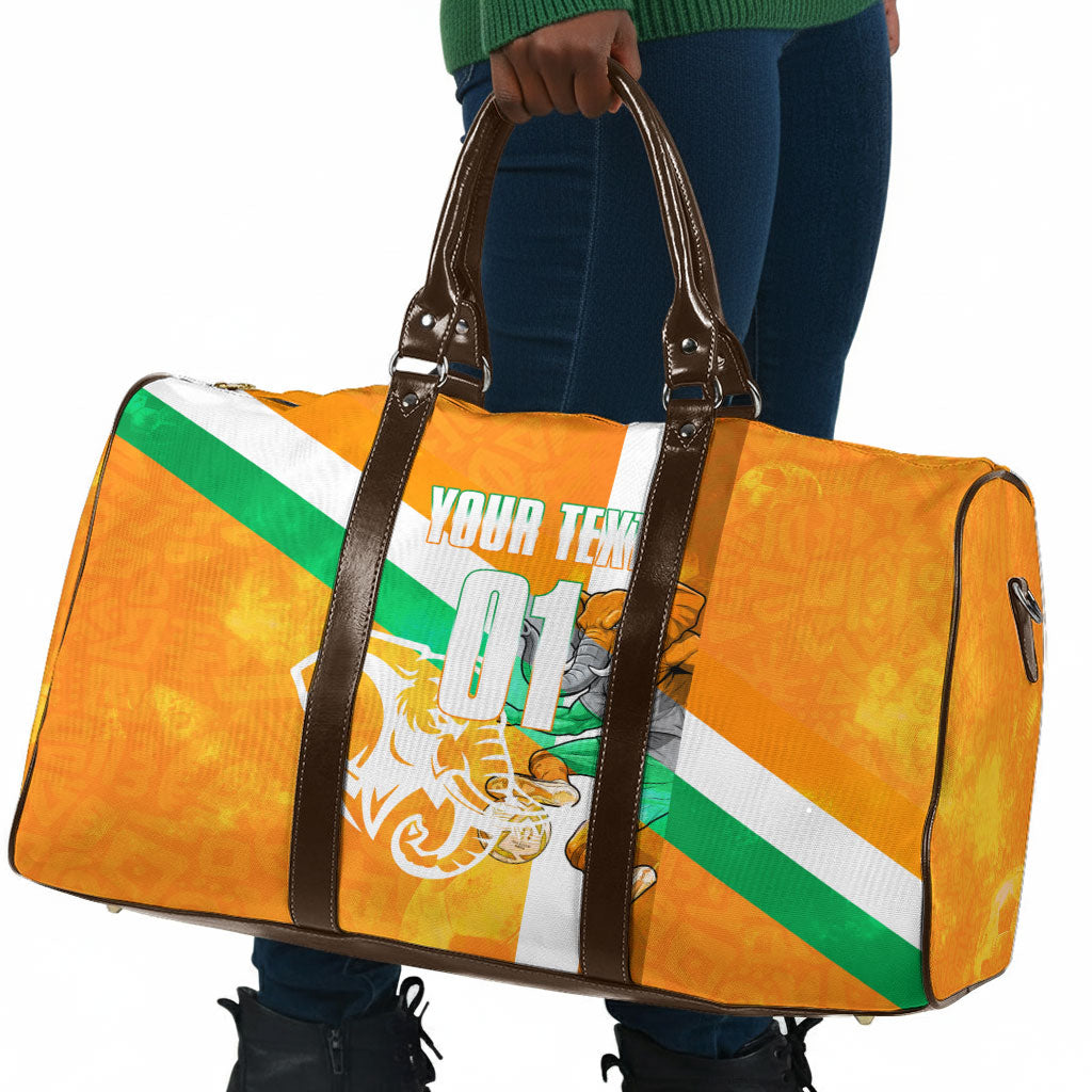Personalized Ivory Coast Football Travel Bag Elephant Mascot Flag - Comic Style Graphic