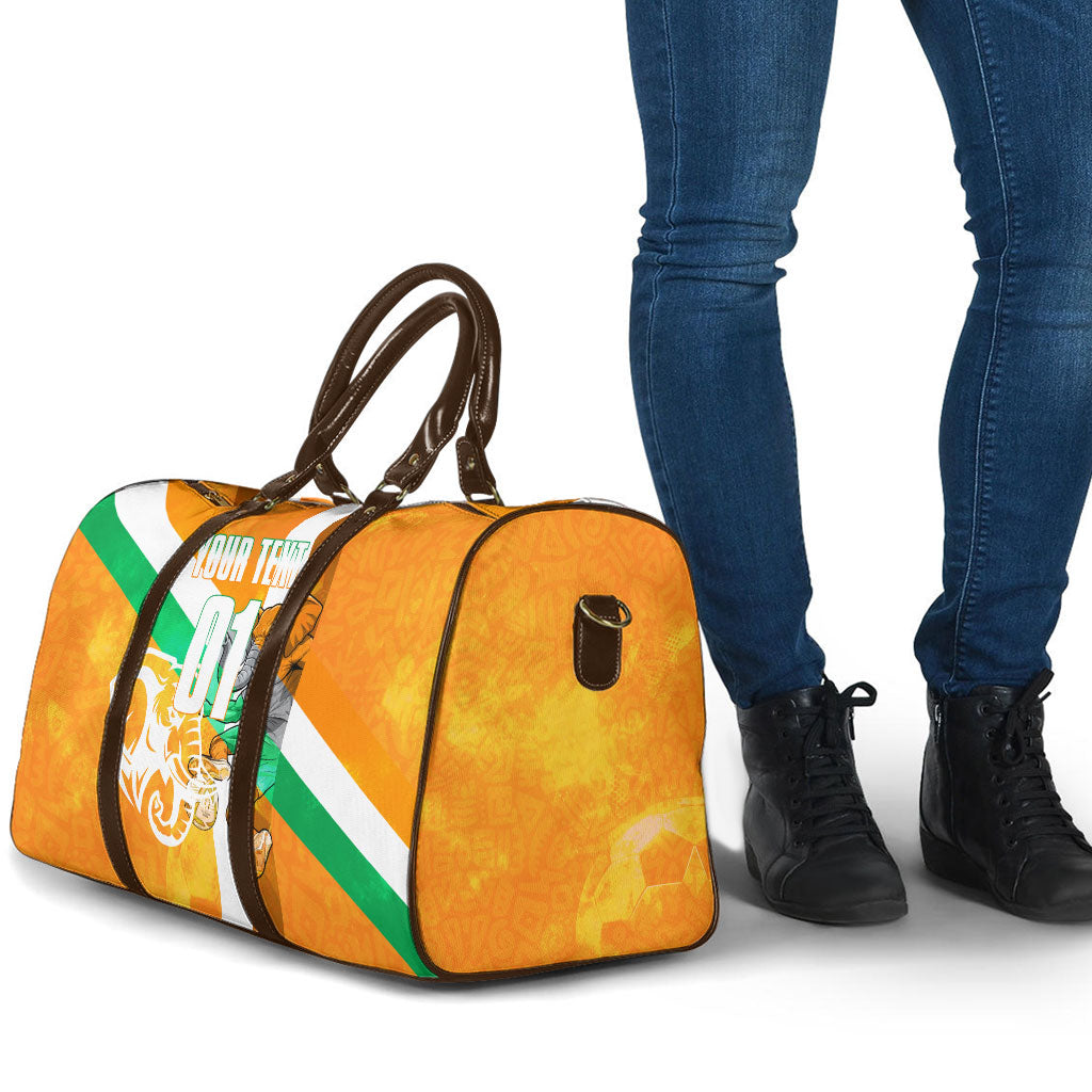 Personalized Ivory Coast Football Travel Bag Elephant Mascot Flag - Comic Style Graphic