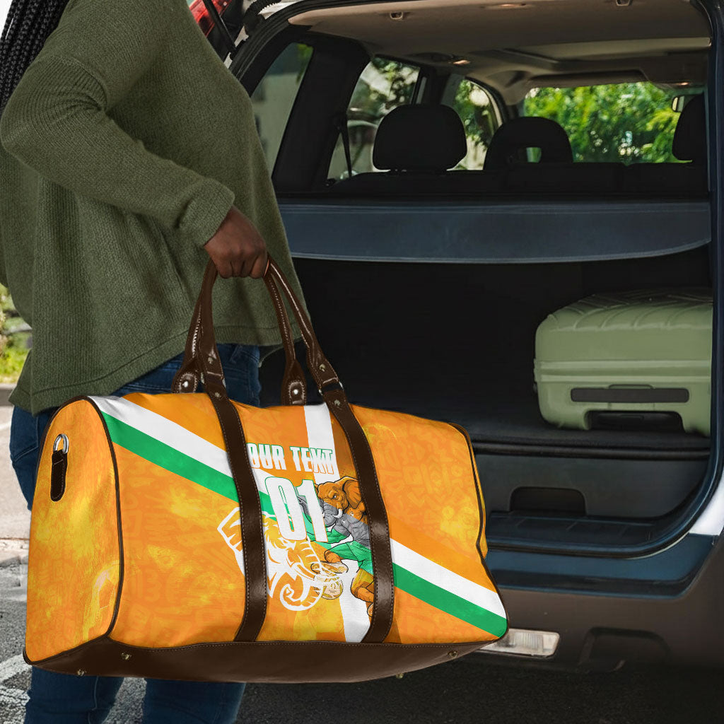 Personalized Ivory Coast Football Travel Bag Elephant Mascot Flag - Comic Style Graphic
