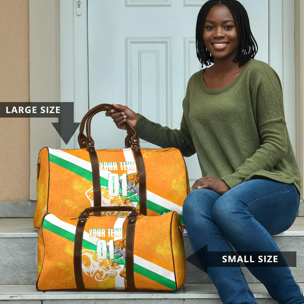 Personalized Ivory Coast Football Travel Bag Elephant Mascot Flag - Comic Style Graphic