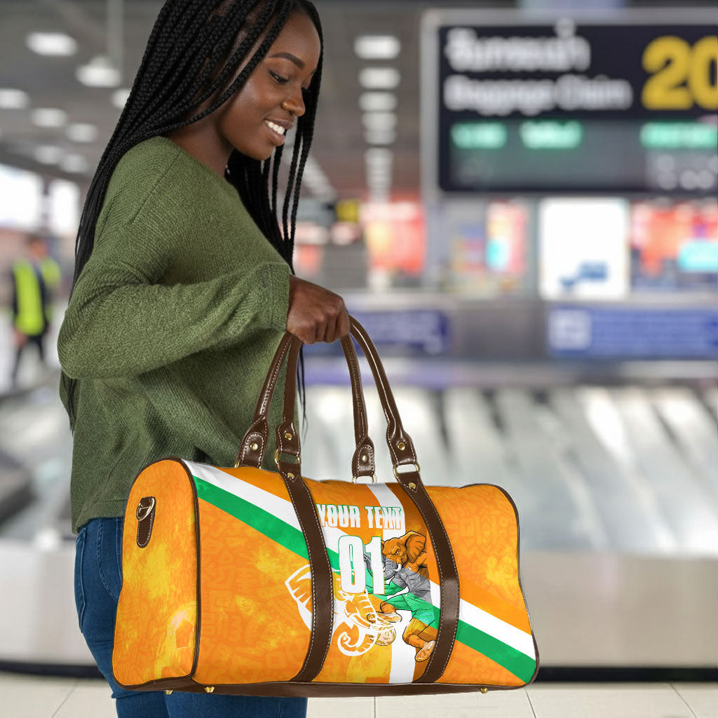 Personalized Ivory Coast Football Travel Bag Elephant Mascot Flag - Comic Style Graphic