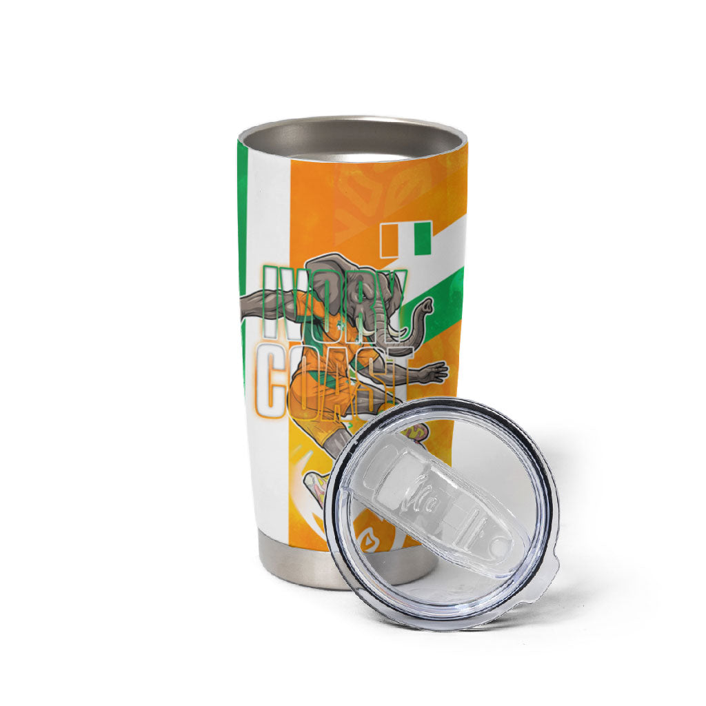 Personalized Ivory Coast Football Tumbler Cup Elephant Mascot Flag - Comic Style Graphic