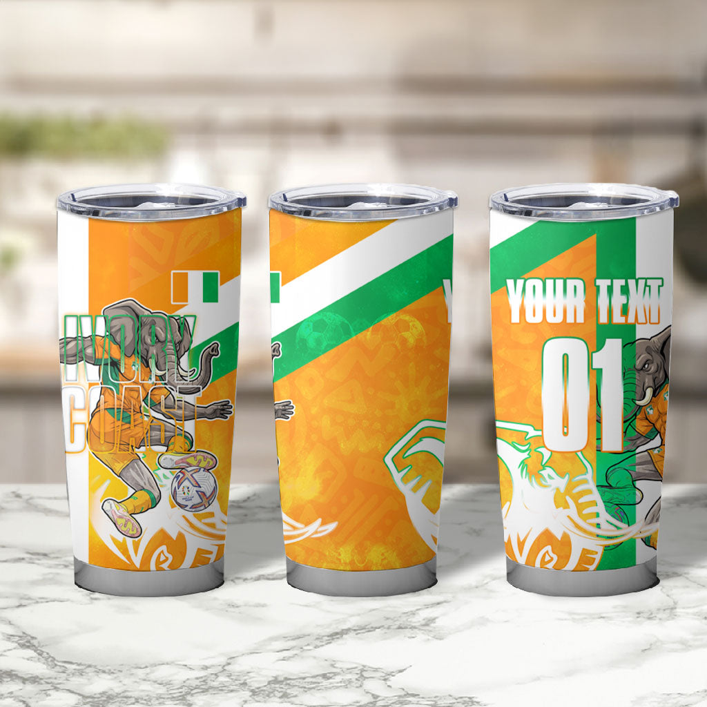 Personalized Ivory Coast Football Tumbler Cup Elephant Mascot Flag - Comic Style Graphic