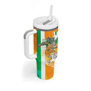 Personalized Ivory Coast Football Tumbler With Handle Elephant Mascot Flag - Comic Style Graphic