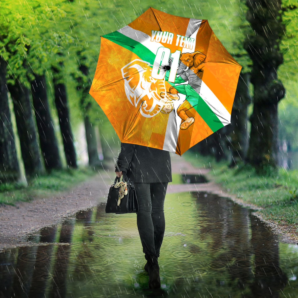 Personalized Ivory Coast Football Umbrella Elephant Mascot Flag - Comic Style Graphic