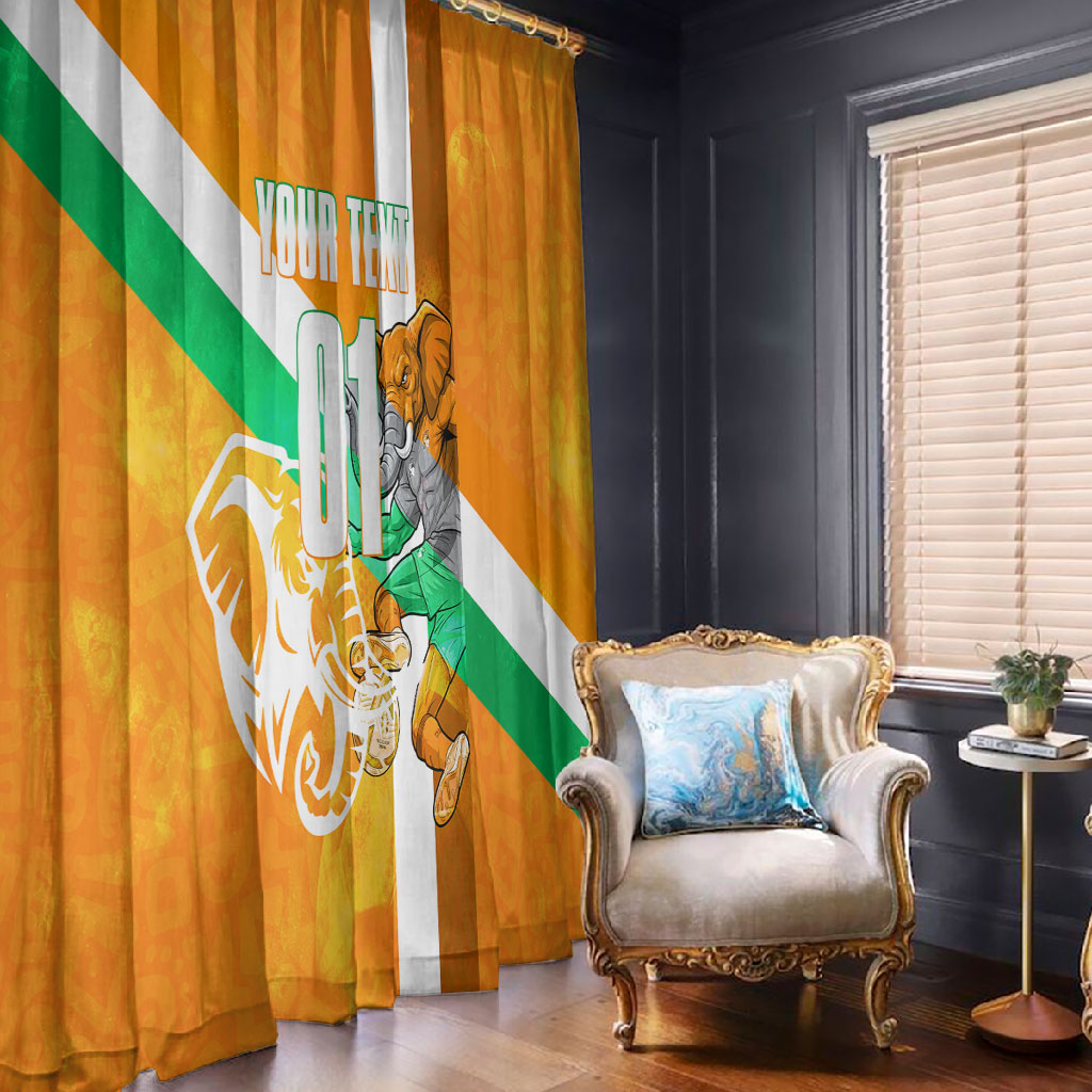 Personalized Ivory Coast Football Window Curtain Elephant Mascot Flag - Comic Style Graphic