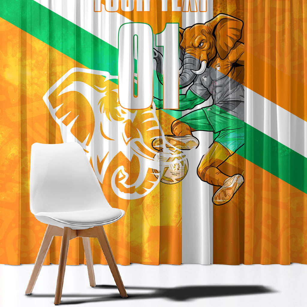 Personalized Ivory Coast Football Window Curtain Elephant Mascot Flag - Comic Style Graphic