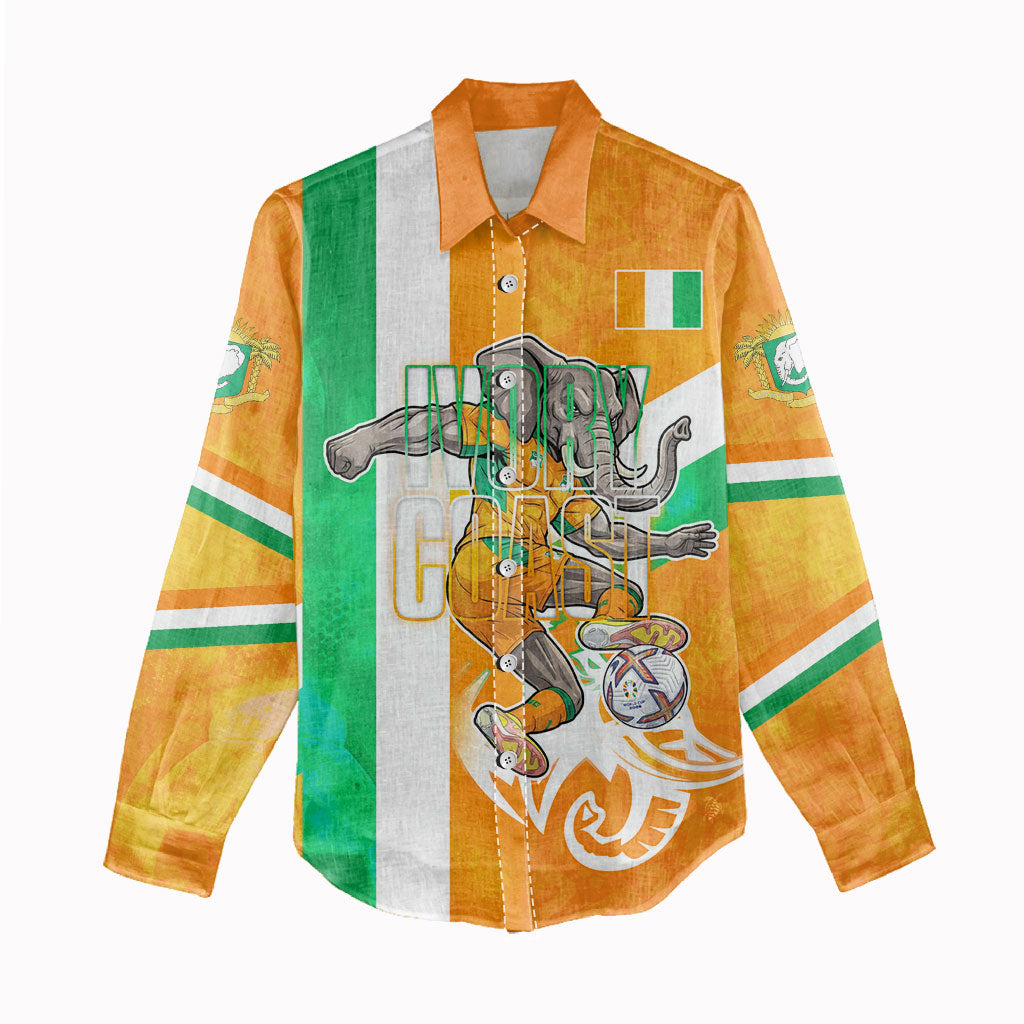 Personalized Ivory Coast Football Women Casual Shirt Elephant Mascot Flag - Comic Style Graphic