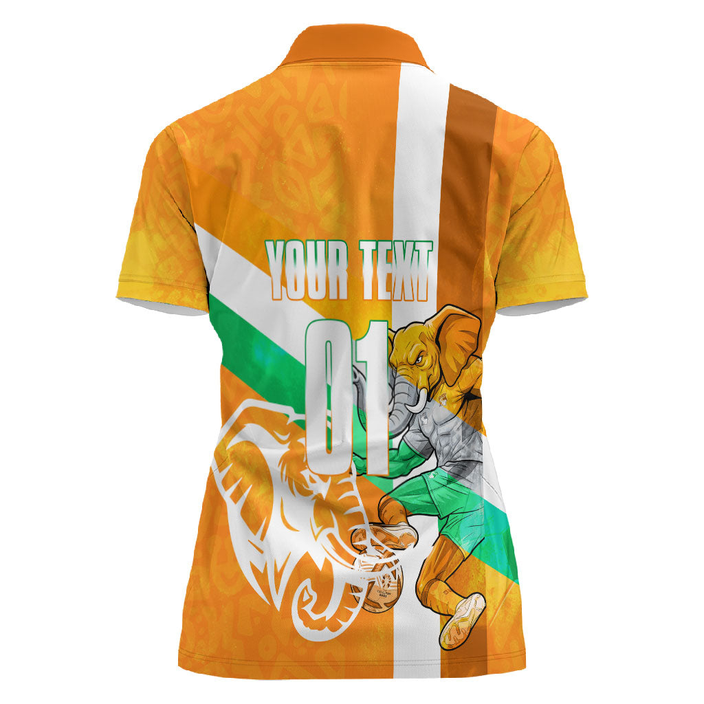 Personalized Ivory Coast Football Women Polo Shirt Elephant Mascot Flag - Comic Style Graphic