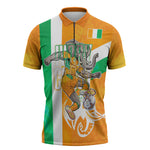 Personalized Ivory Coast Football Zipper Polo Shirt Elephant Mascot Flag - Comic Style Graphic