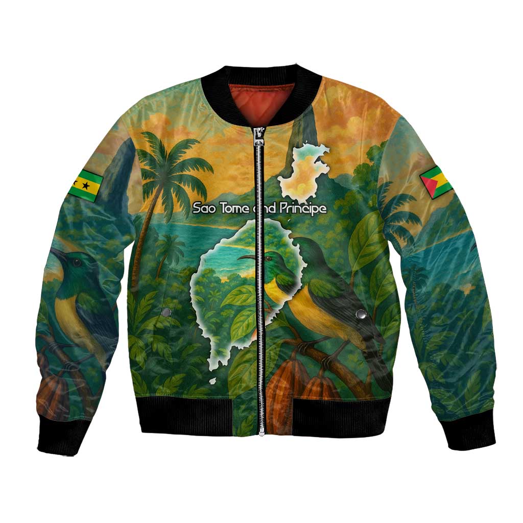 Sao Tome and Principe Bomber Jacket Tropical Island Bird and Cocoa Forest - African Pride