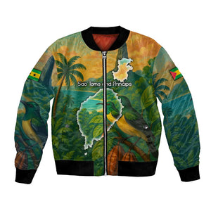 Sao Tome and Principe Bomber Jacket Tropical Island Bird and Cocoa Forest - African Pride