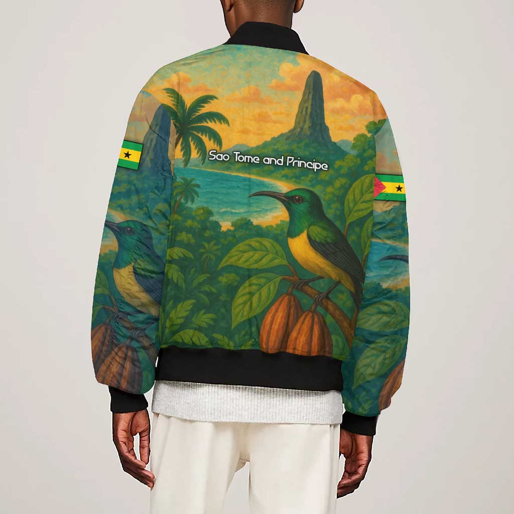 Sao Tome and Principe Bomber Jacket Tropical Island Bird and Cocoa Forest - African Pride