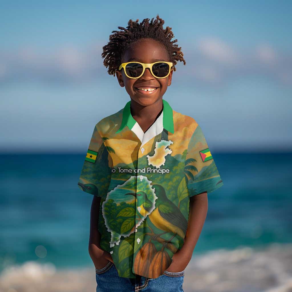 Sao Tome and Principe Kid Hawaiian Shirt Tropical Island Bird and Cocoa Forest - African Pride
