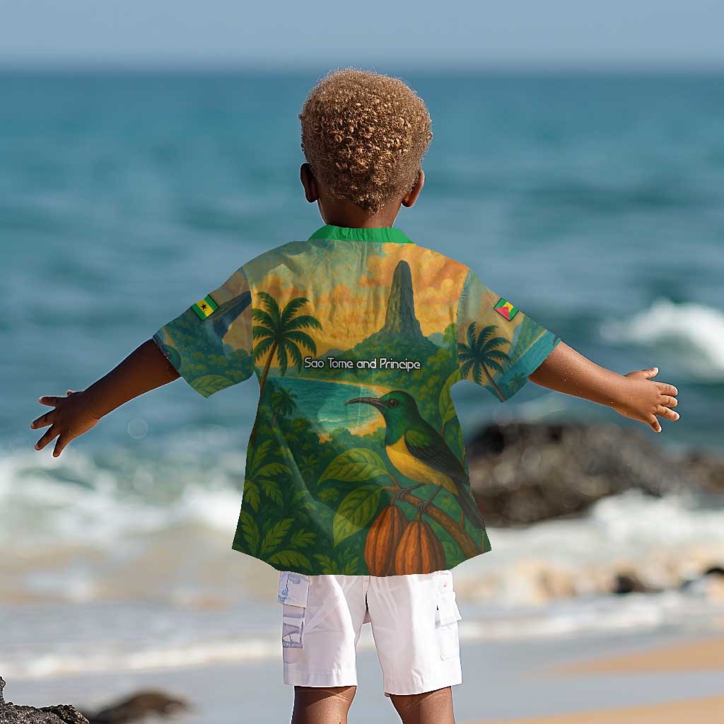 Sao Tome and Principe Kid Hawaiian Shirt Tropical Island Bird and Cocoa Forest - African Pride