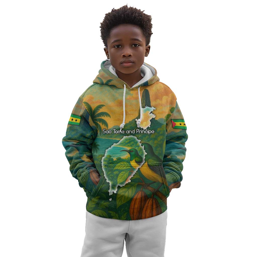 Sao Tome and Principe Kid Hoodie Tropical Island Bird and Cocoa Forest - African Pride