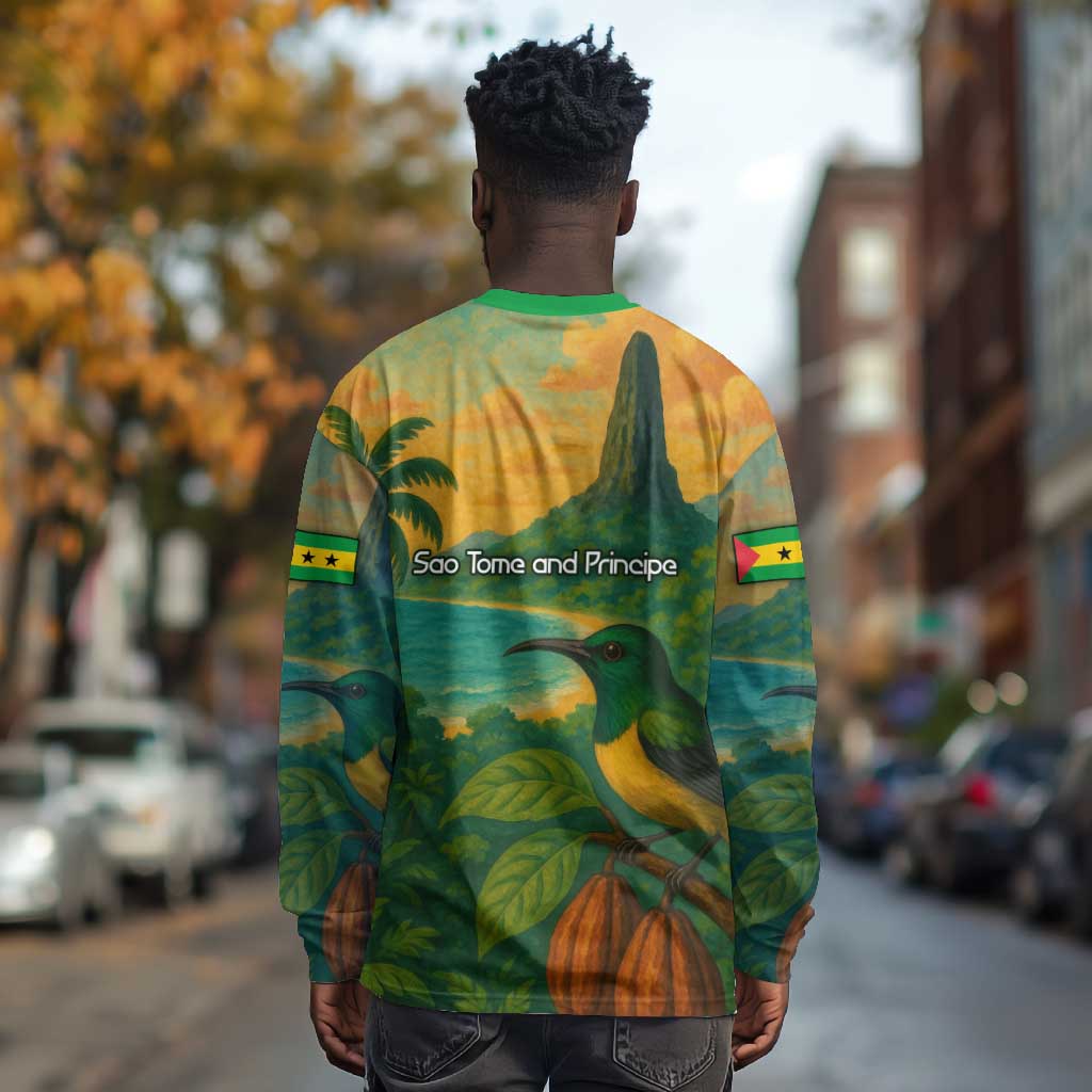 Sao Tome and Principe Long Sleeve Shirt Tropical Island Bird and Cocoa Forest - African Pride