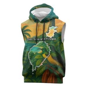 Sao Tome and Principe Sleeveless Hoodie Tropical Island Bird and Cocoa Forest - African Pride