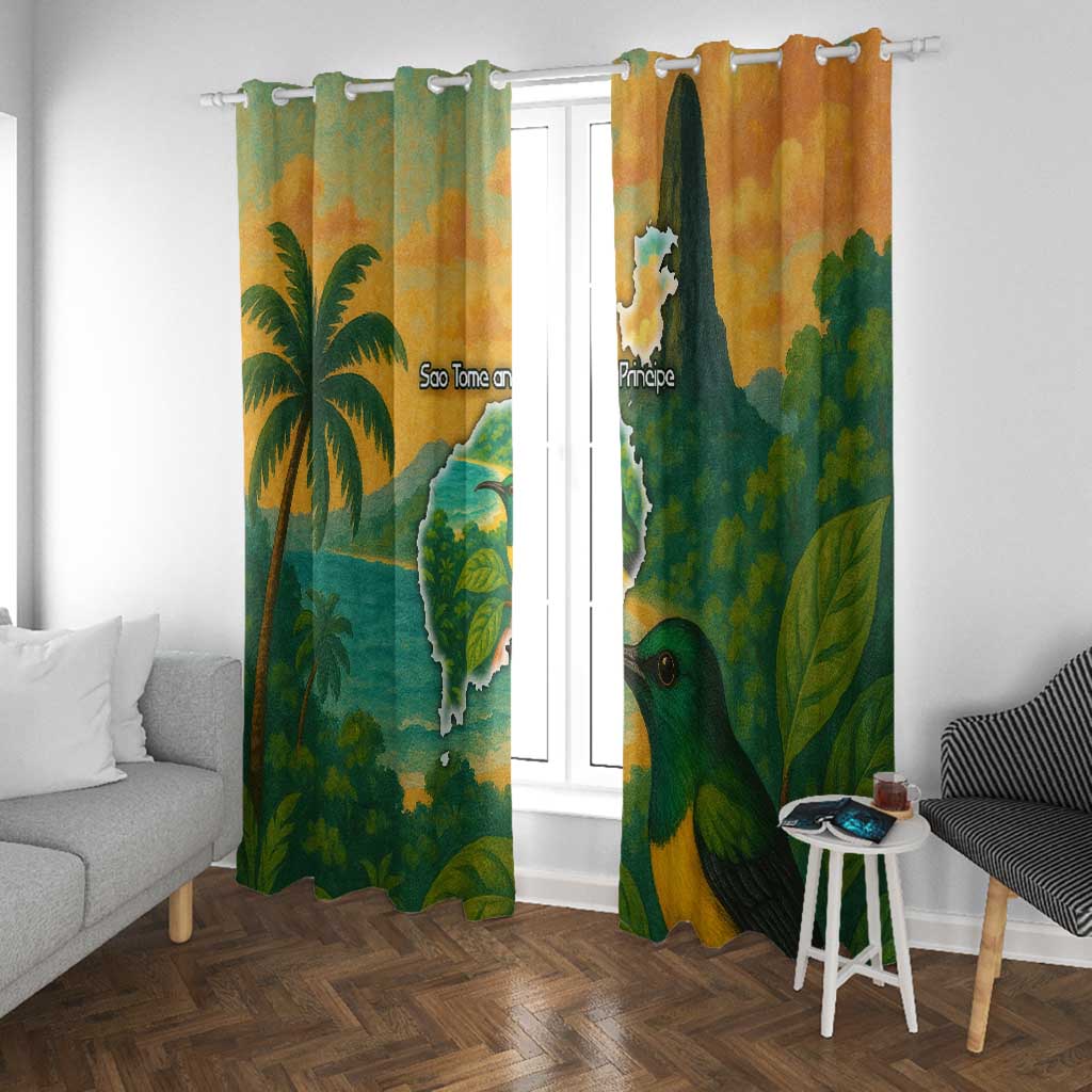 Sao Tome and Principe Window Curtain Tropical Island Bird and Cocoa Forest - African Pride