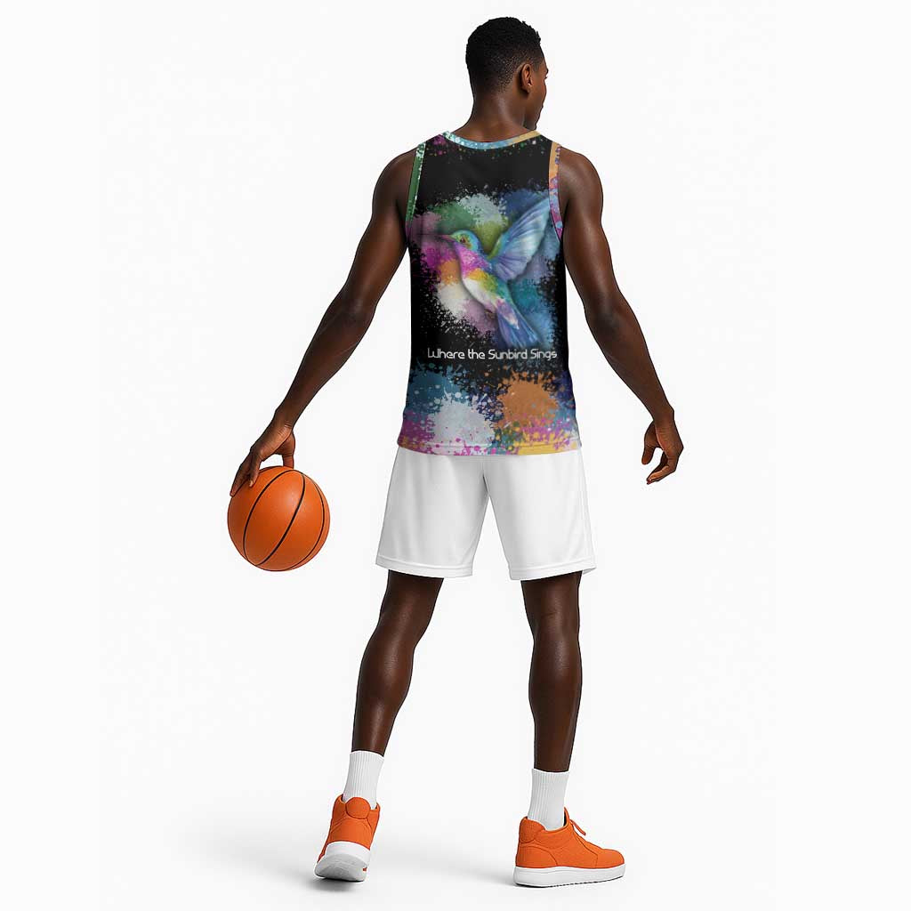 Where the Sunbird Sings Basketball Jersey Sao Tome and Principe Flag - Color Splash Art TS04
