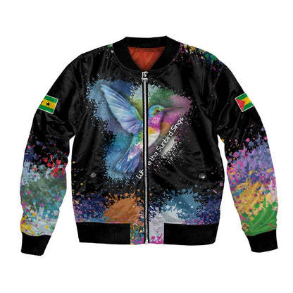 Where the Sunbird Sings Bomber Jacket Sao Tome and Principe Flag - Color Splash Art - African Pride