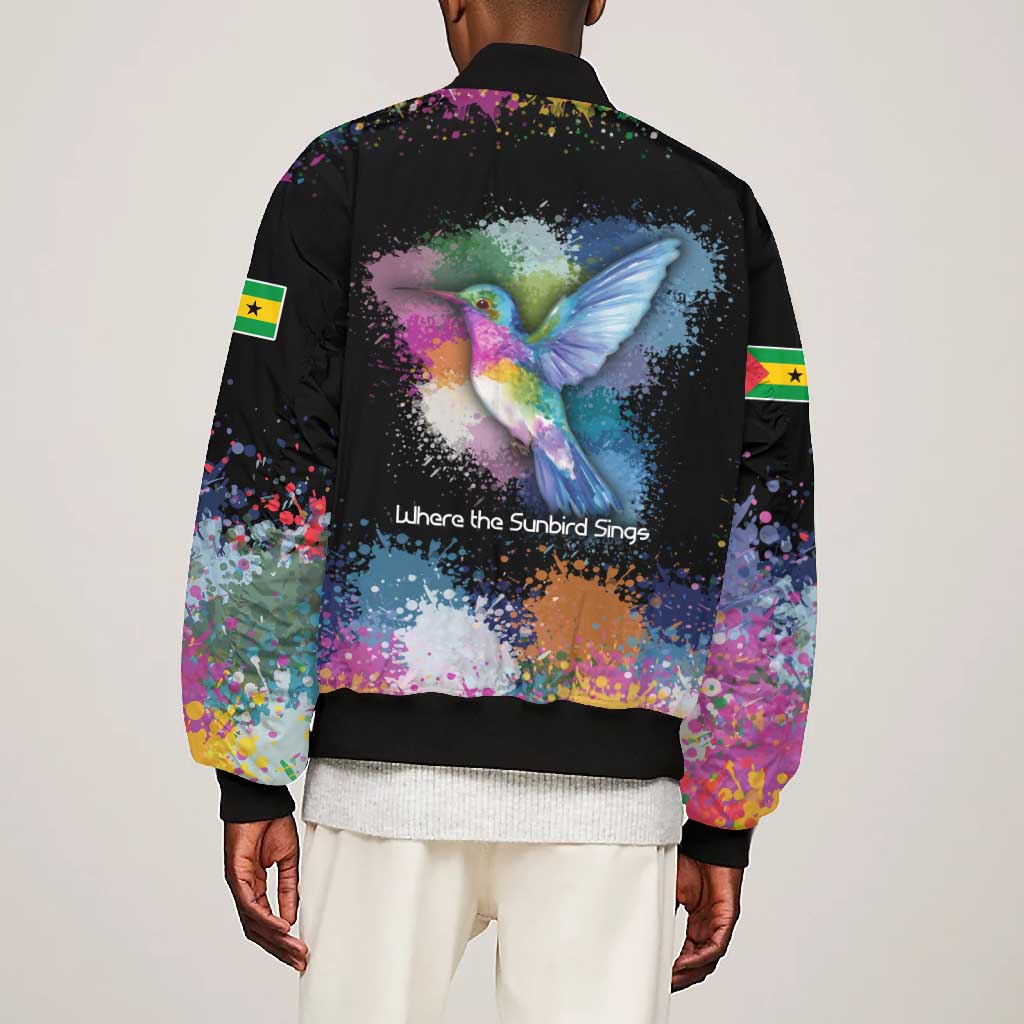 Where the Sunbird Sings Bomber Jacket Sao Tome and Principe Flag - Color Splash Art - African Pride