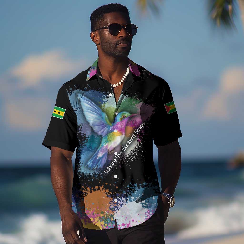 Where the Sunbird Sings Hawaiian Shirt Sao Tome and Principe Flag - Color Splash Art - African Pride