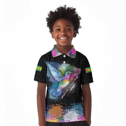 Where the Sunbird Sings Kid Polo Shirt Sao Tome and Principe Flag - Color Splash Art - African Pride
