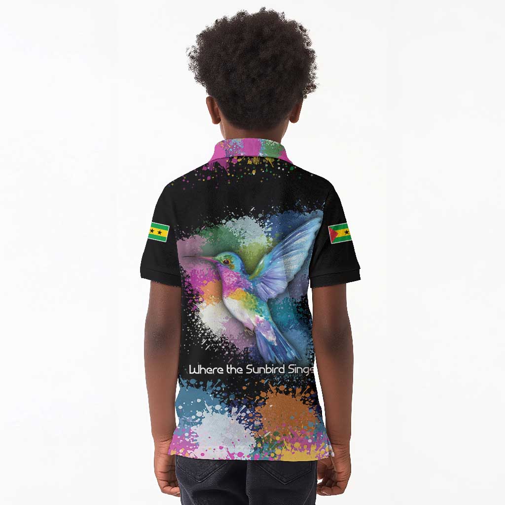 Where the Sunbird Sings Kid Polo Shirt Sao Tome and Principe Flag - Color Splash Art - African Pride
