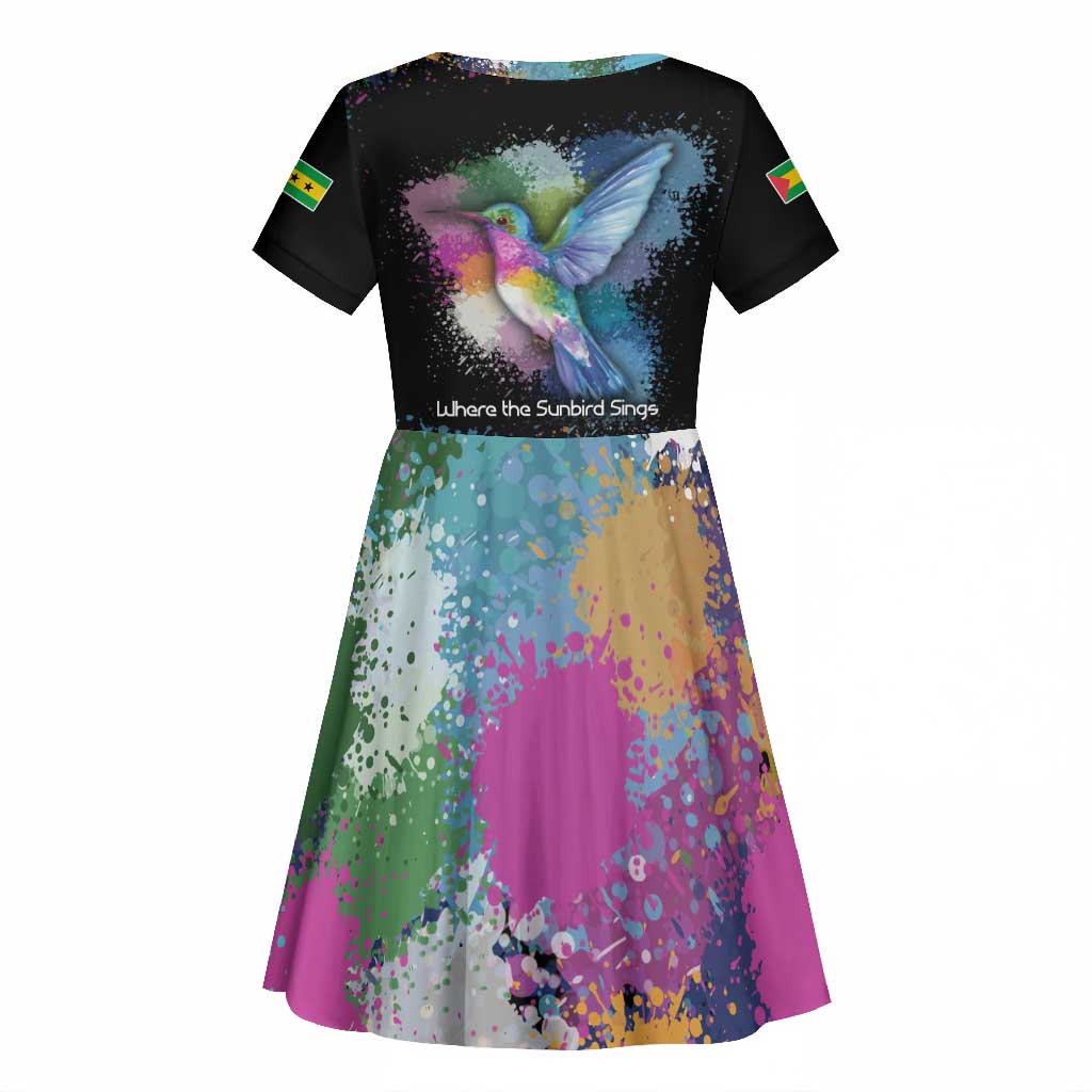 Where the Sunbird Sings Kid Short Sleeve Dress Sao Tome and Principe Flag - Color Splash Art - African Pride
