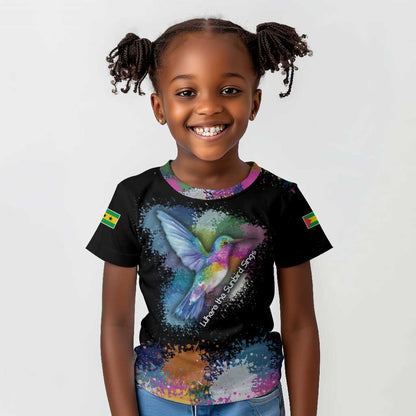 Where the Sunbird Sings Kid T shirt Sao Tome and Principe Flag - Color Splash Art - African Pride