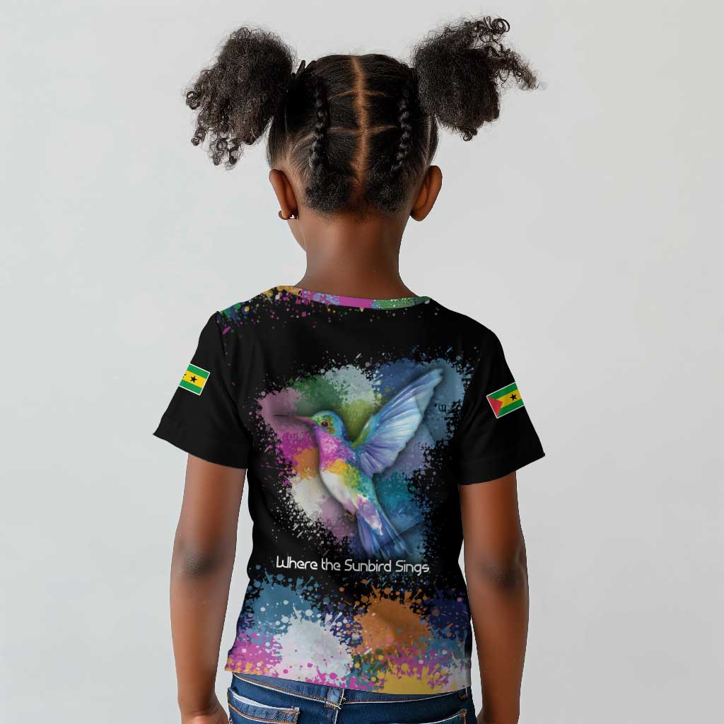 Where the Sunbird Sings Kid T shirt Sao Tome and Principe Flag - Color Splash Art - African Pride