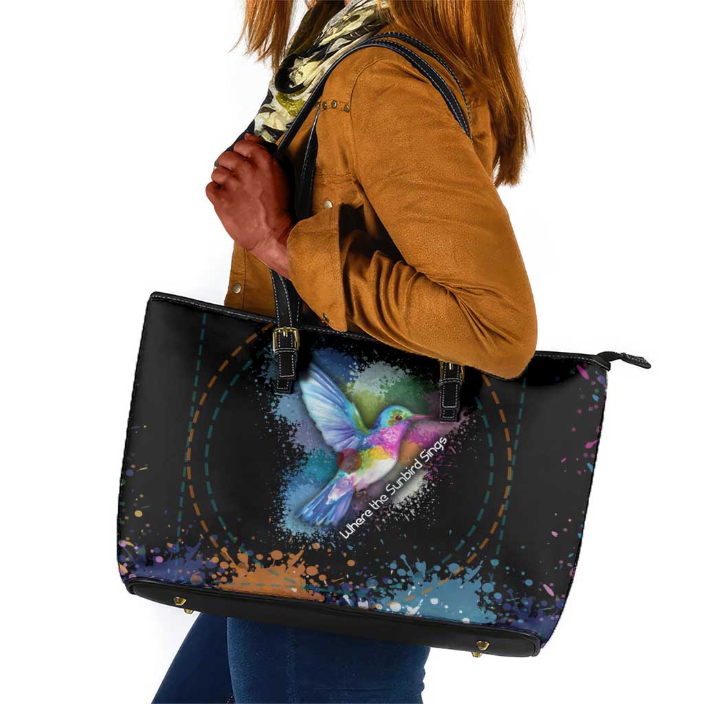 Where the Sunbird Sings Leather Tote Bag Sao Tome and Principe Flag - Color Splash Art - African Pride