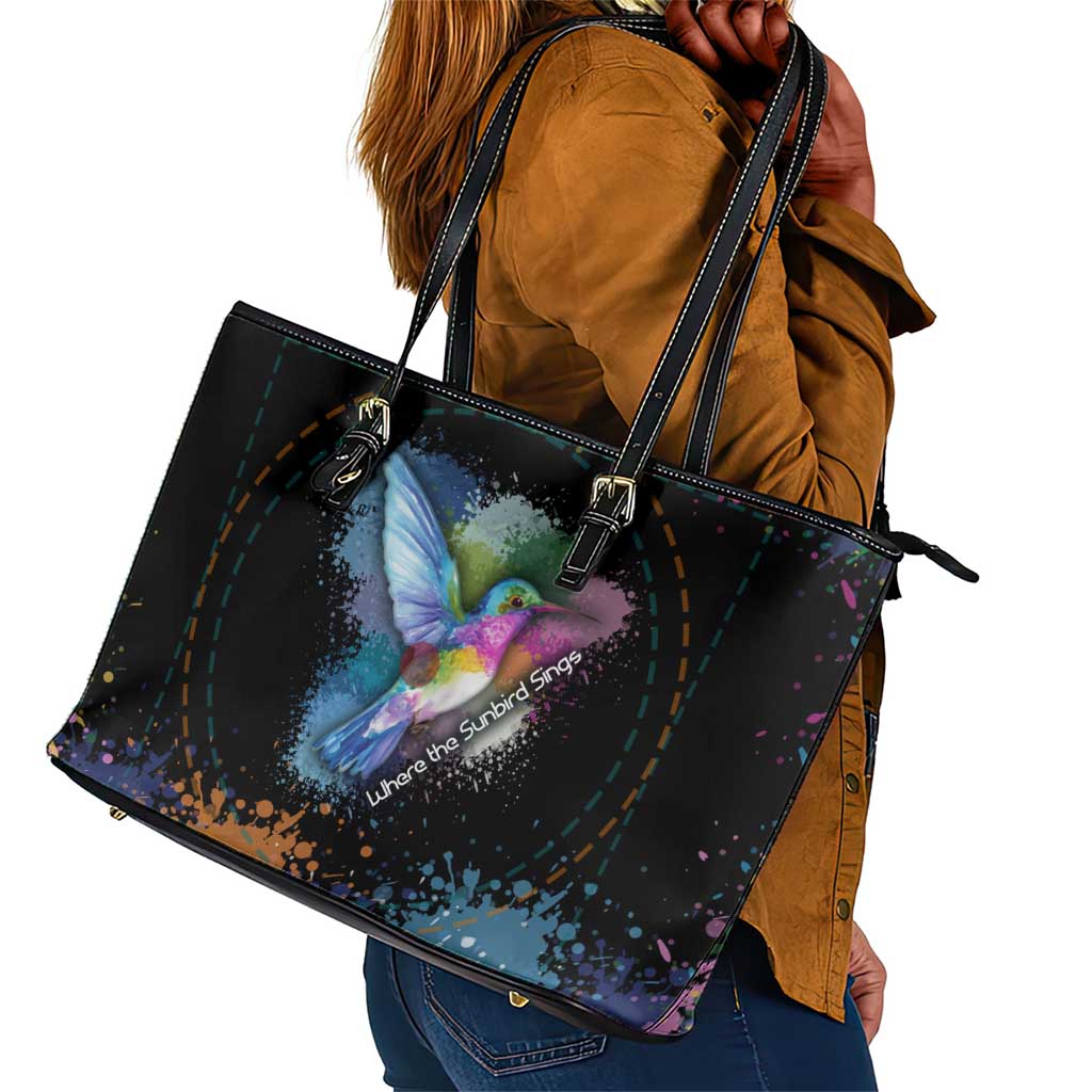 Where the Sunbird Sings Leather Tote Bag Sao Tome and Principe Flag - Color Splash Art - African Pride
