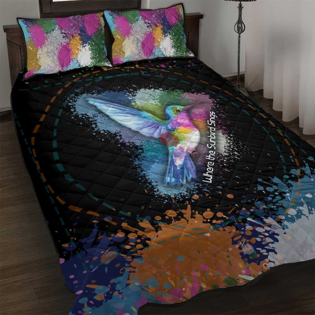 Where the Sunbird Sings Quilt Bed Set Sao Tome and Principe Flag - Color Splash Art - African Pride