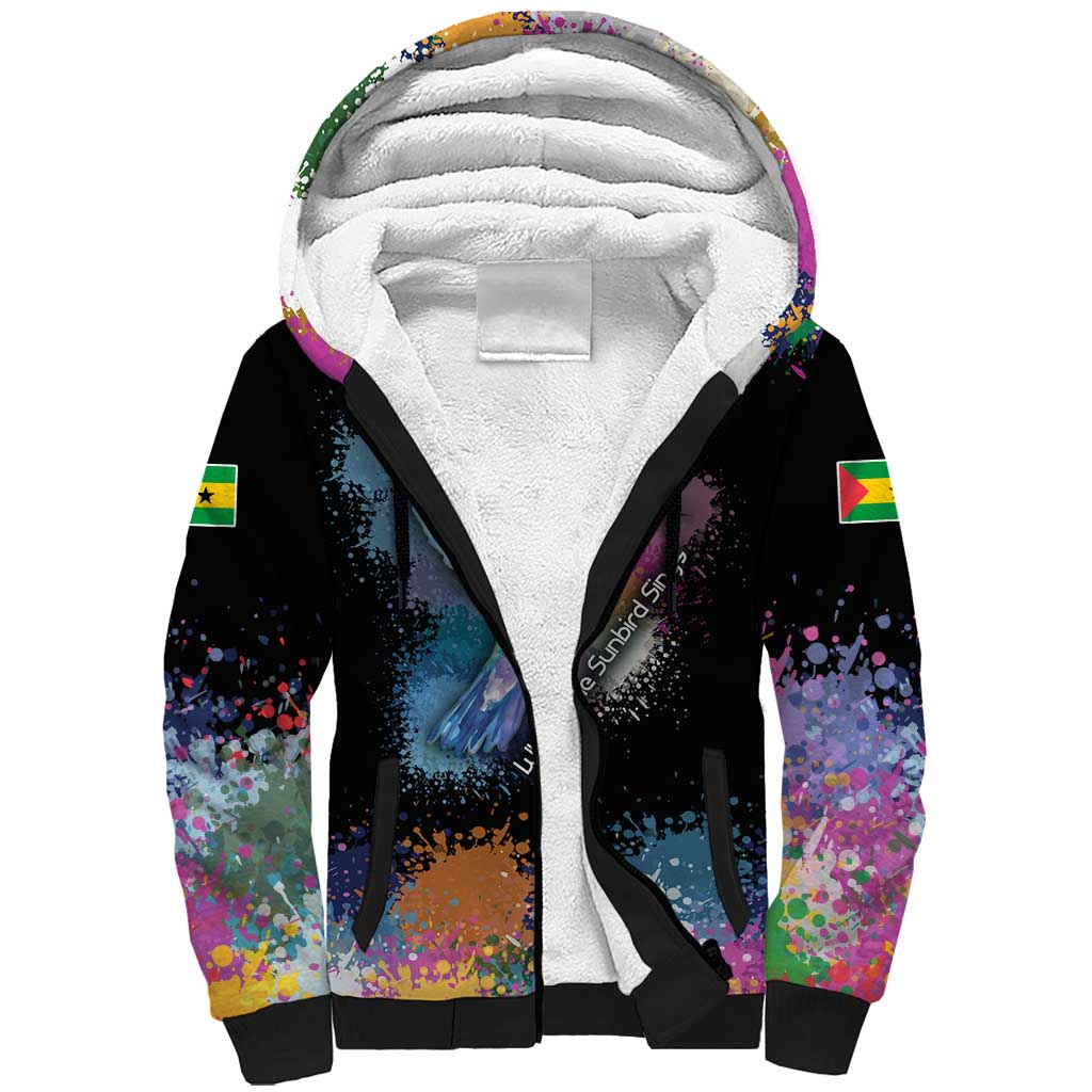 Where the Sunbird Sings Sherpa Hoodie Sao Tome and Principe Flag - Color Splash Art - African Pride