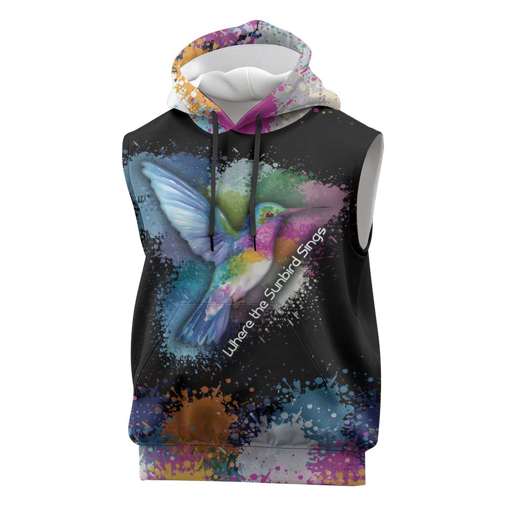 Where the Sunbird Sings Sleeveless Hoodie Sao Tome and Principe Flag - Color Splash Art - African Pride
