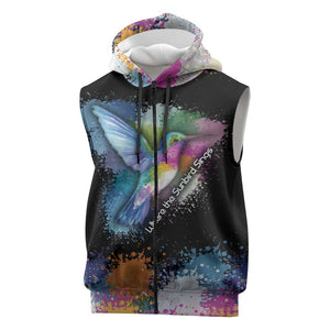 Where the Sunbird Sings Sleeveless Zip Hoodie Sao Tome and Principe Flag - Color Splash Art - African Pride