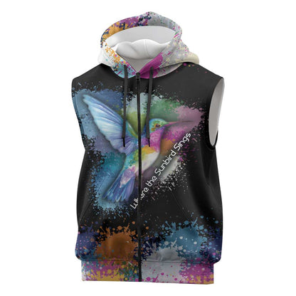 Where the Sunbird Sings Sleeveless Zip Hoodie Sao Tome and Principe Flag - Color Splash Art - African Pride