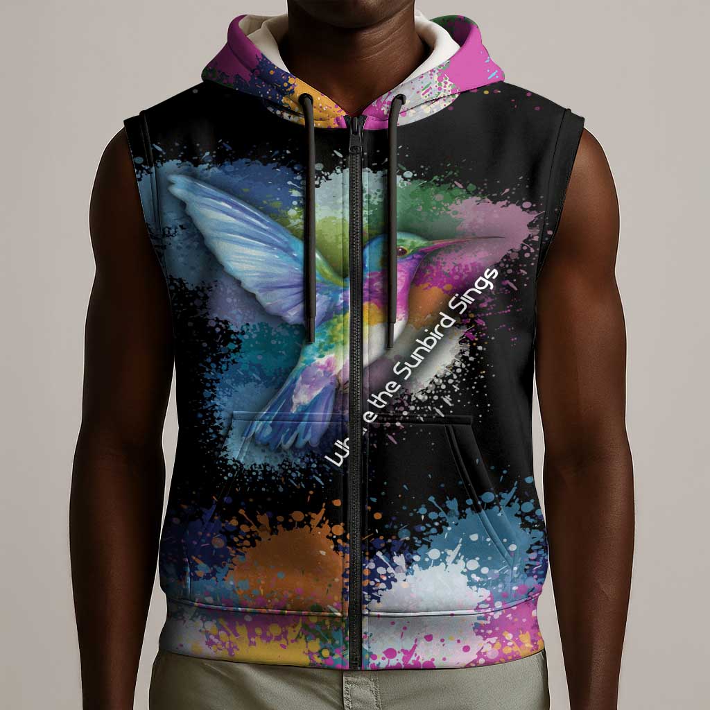 Where the Sunbird Sings Sleeveless Zip Hoodie Sao Tome and Principe Flag - Color Splash Art - African Pride
