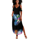 Where the Sunbird Sings Summer Maxi Dress Sao Tome and Principe Flag - Color Splash Art - African Pride