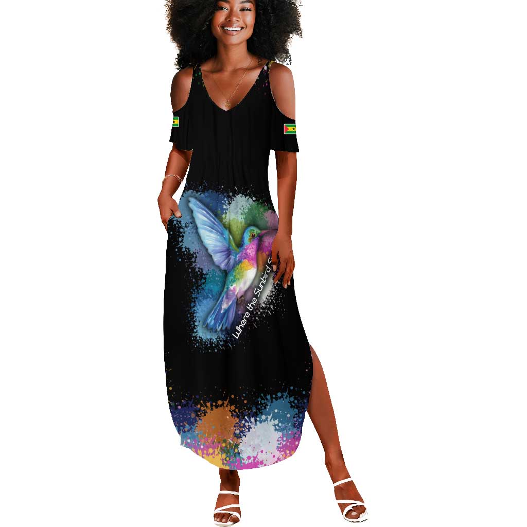 Where the Sunbird Sings Summer Maxi Dress Sao Tome and Principe Flag - Color Splash Art - African Pride