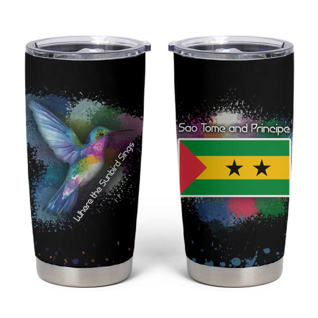 Where the Sunbird Sings Tumbler Cup Sao Tome and Principe Flag - Color Splash Art - African Pride